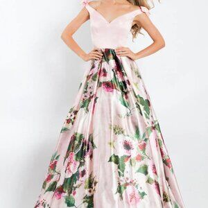 Rachel Allan Off Shoulder Satin Floral Ballgown